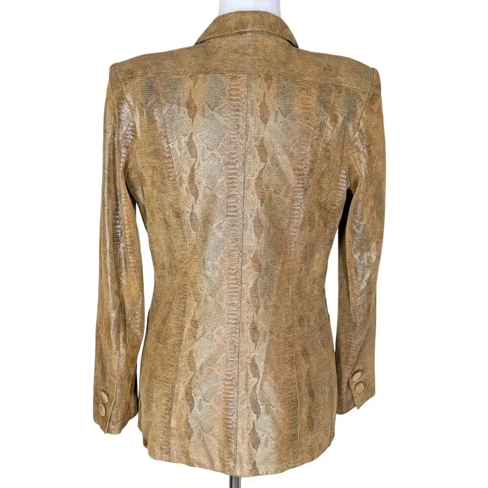 Vintage Caché Suede Tan Leather Snakeskin Jacket Blazer Lined Size 4 Western